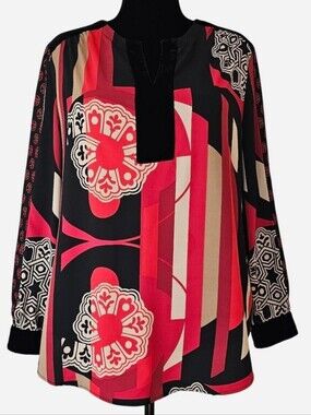 CHICO'S Women's Multicolor Printed Long-Sleeve Tunic. Size 2 Or US 12